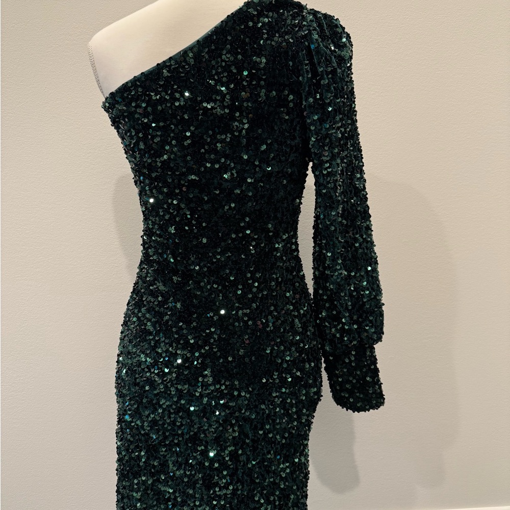 Gianni Bini Dark Green Sequin One-Shoulder Dress